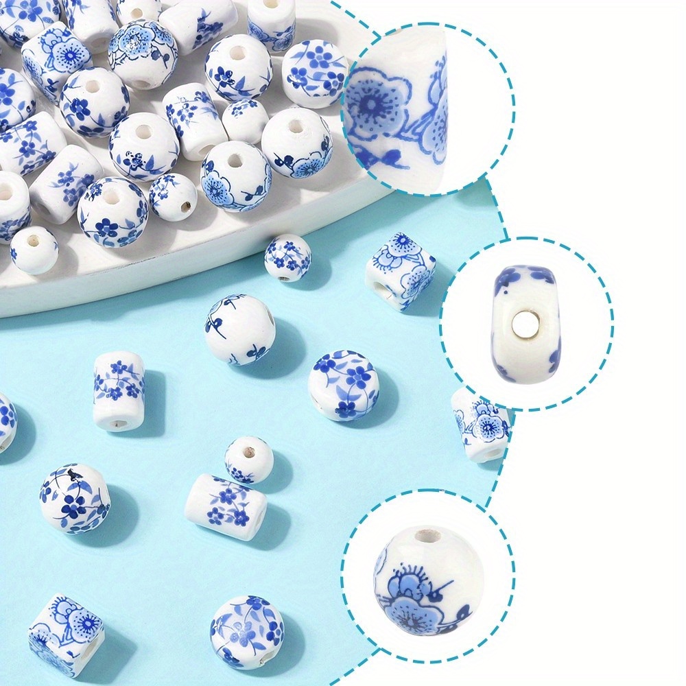 56pcs Handmade Porcelain Beads in Blue and White